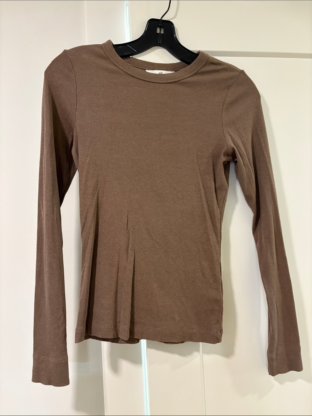 H&M ribbed modal blend long sleeve top dark taupe